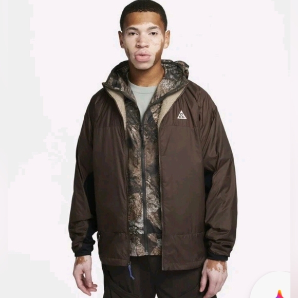 NIKE MEN L ACG Sierra Light Polartech Jacket In Baroque Brown, Black Detail - Picture 1 of 11